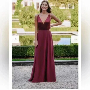 ALLURE Bridal Sangria 1690 Chiffon A-Line Silhouette Draped Bow At Back 10 NWT‎